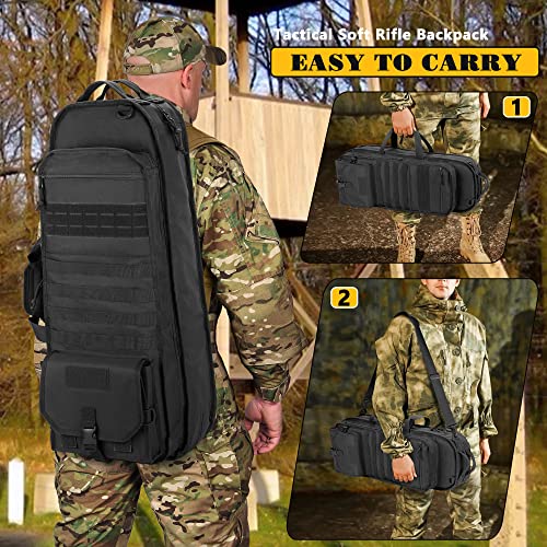 Goburos Tactical Rifle Bag Backpack Fits 28” Rifles, Soft Rifle Case With 3 Magazine Holders, Padded Shoulder Straps, Lockable Zipper And Molle System For Hunting And Shooting #TOP4