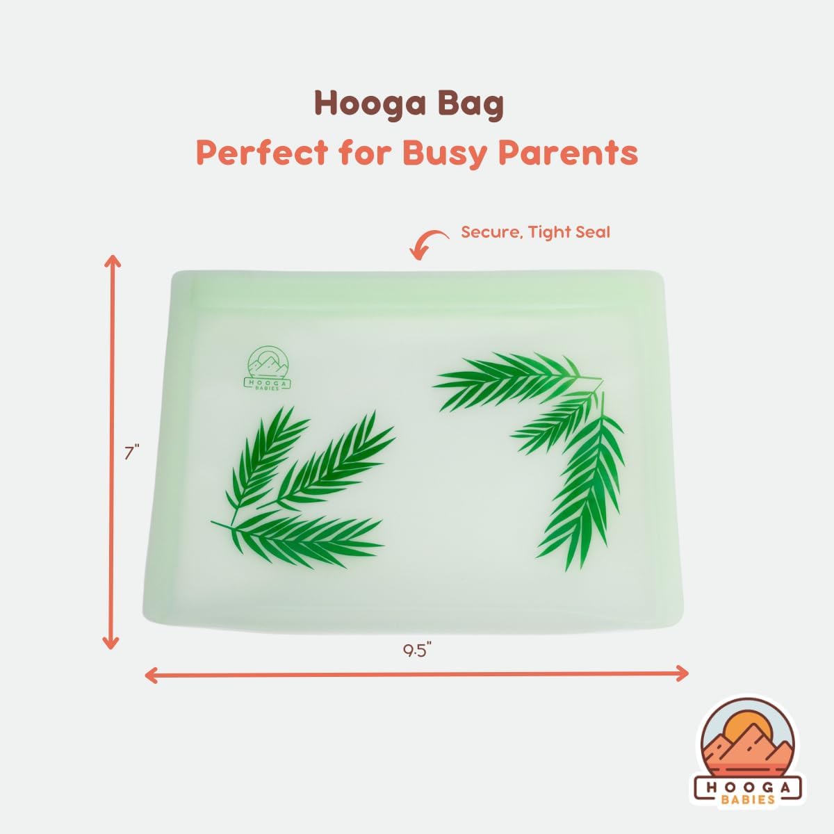 Hooga Babies Silicone Baby Bib & Reusable Silicone Bag | Eco-Friendly | Cute Design | Unisex, Orange Bib and Green Bag, One Size Fits All