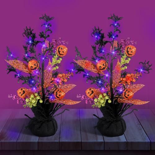 Árbol negro de Halloween con luces LED a pilas para decoración exterior 2