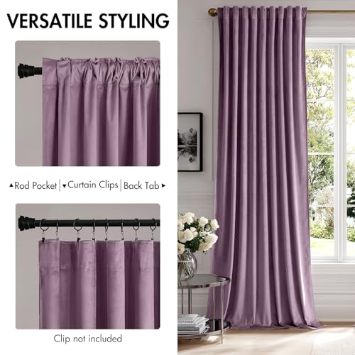 Image of MIULEE Lavender Velvet Curtains 52x108 inches Luxury Blackout Curtains | Thermal Insulated, Super Soft Window Drapes for Bedroom Living Room, Rod Pocket & Back Tab, Light Purple