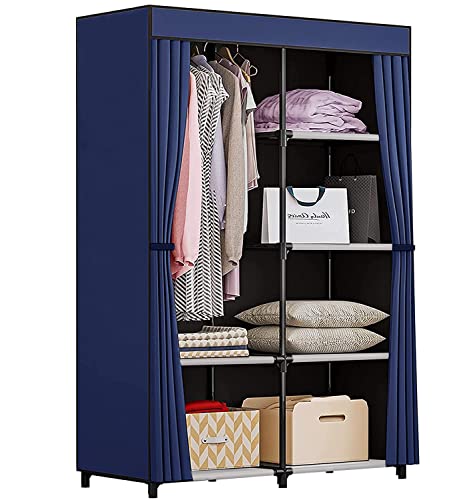 ワードローブ 大容量ストレージ クローゼット衣類収納ラック 不織布カバー付き ハンガーラック シンプル収納棚 おしゃれ 段差幅調節可能 防水 防塵 防汚 組み立て式 省スペース（88×奥行45×高さ166cm)のサムネイル