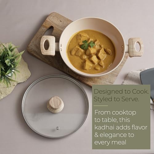 Image of Lifelong Forged Kadhai 24cm Glass Lid | 2.5L, 1.3Kg | Ceramic Coated | Gas & Induction Compatible | Even Heat Distribution,Teflon Free, Non-Stick, & Durable | Perfect for Cooking, Searing & Stewing