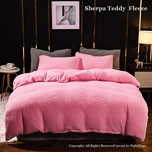 ARI Traders Teddy - Juego de Funda de edredón y Fundas de Almohada (Forro Polar), Color Blanco y Negro, Rosa, Matrimonio Grande