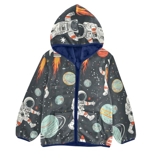 Boys Girls Fleece Jacket Spaceman Walking in Universe Kids Warm Hooded Outwear Coat