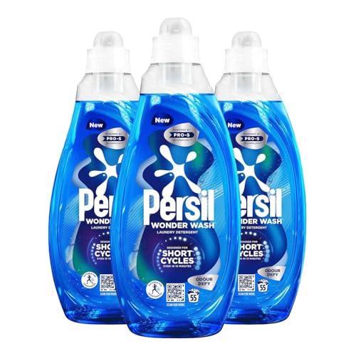 Persil Wonder Wash Liquid Detergent Stain Removal Designed for Shortest Cycles Even in 15 Minutes Fast Acting Formula with PRO-S Technology 55 Washes 1.485 Litre (Pack of 3, Odour Defy)