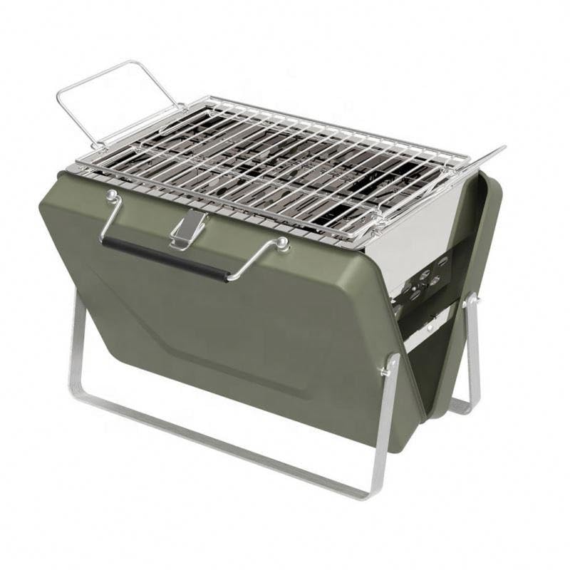 Image of Portable Barbeque Camping Grill &BBQ Utensils, Foldable Stainless Steel Charcoal Grill, Small Outdoor Travel BBQ, Compact Picnic Barbecue Cooking Grill for Camping Forest Green (Small)