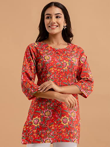 Image of feranoid Women Cotton Printed Straight Short Kurti