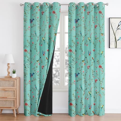 Image of Cloth Fusion Printed 100% Blackout Door Curtains 8 Feet Long Set of 2, Room Darkening Parda with Stainless Steel Grommets for Home Decor (8x4.5 Feet, Blue Forest)