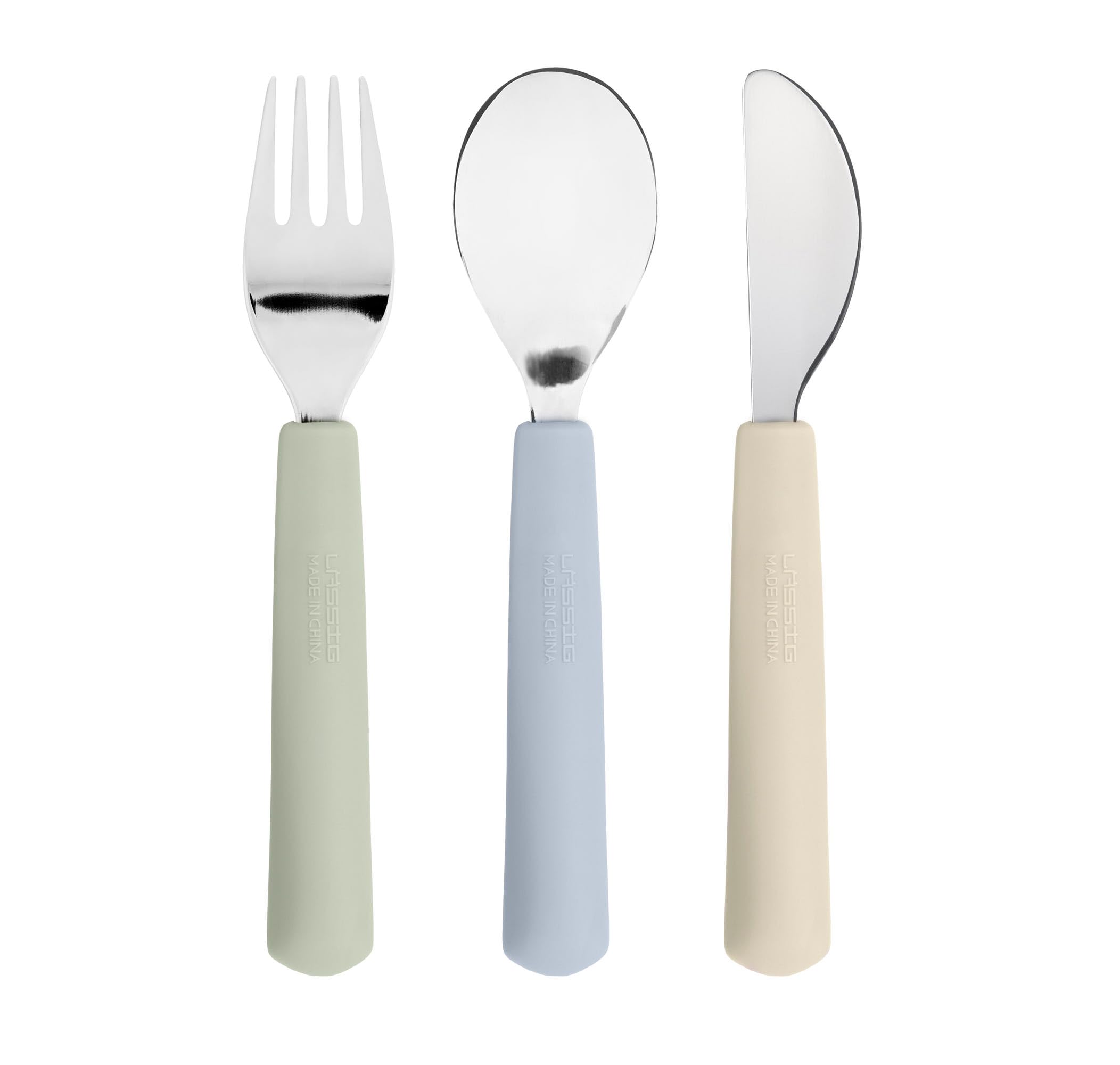 LÄSSIG Kinderbesteck Set 3-teilig Gabel, Löffel, Messer Edelstahl Silikongriff/Cutlery with Silicone Handle Happy Fruits Lemon