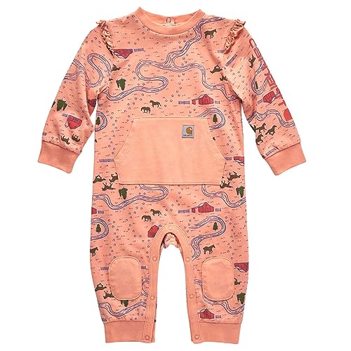 Carhartt Kid's CM9738 Long-Sleeve Printed Coverall - Girls - 6 Months - Peach Amber