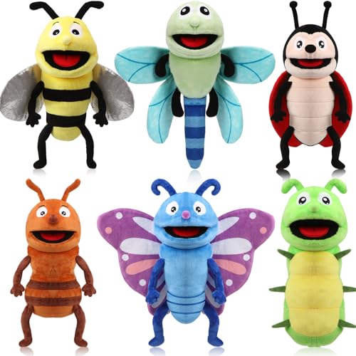 Image of Lenwen 6 Pcs Animal Hand Puppets Bulk with Working Mouth 10 Inches Plush Puppets for Toddlers Kids Storytelling Imaginative Role Play Show Birthday Party Gifts(Insect)