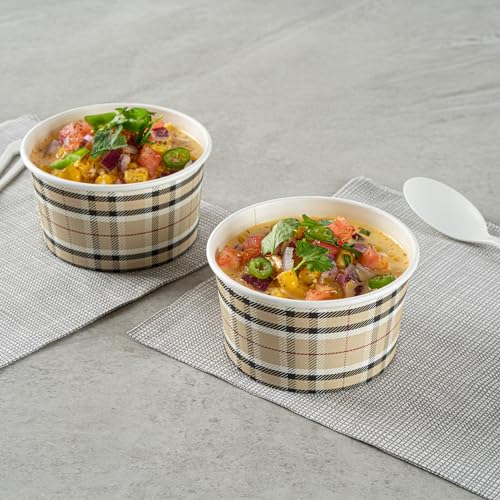 Image of Restaurantware Coppetta 8 Ounce Dessert Cups, 200 Disposable Ice Cream Cups - Lids Sold Separately, Sturdy, Plaid Paper FroYo Bowls, For Hot And Cold Foods, Perfect For Gelato Or Mousse