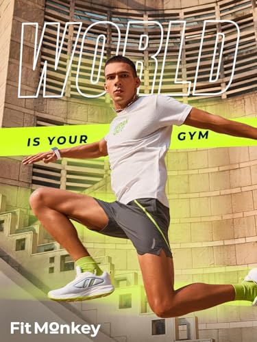 Image of FitMonkey Sports Crew Neck Stretchable Dry Fit T Shirt | Regular Fit Textured T Shirt for Men |Sport T Shirt for Men | Quick Dry Technology with Moisture Control |Breathable & Lightweight