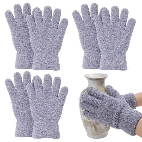 Minky Dusting Glove Microfibre Gloves for Cleaning Plant Dusting and Car Cleaning Mitt Set of Six Grey Gloves Measuring 23 by 12 cm
