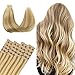 WENNALIFE Tape in Human Hair Extensions, 20pcs 50g Light Blonde Highlighted Golden Blonde Remy Hair Extensions 20 inch Silky Straight Human Hair Extensions Skin Weft Tape Hair Extensions