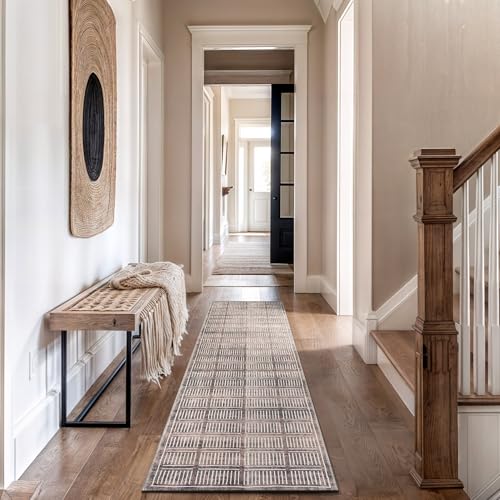 Rugshop Bohemian Stripe Lines Washable Non Slip Runner Rug 2' x 10' Brown