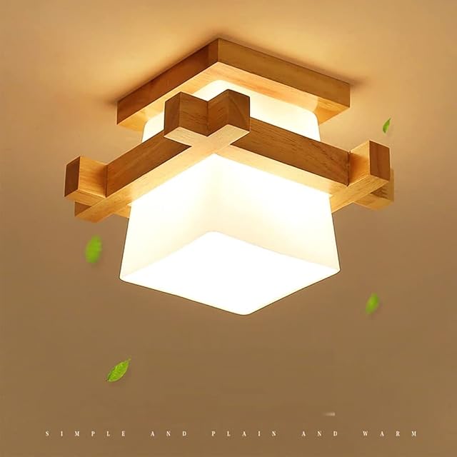 Artpad Simple Japan Tatami E27 Wooden Lamp Light Hallway Porch Balcony Ceiling Light Fixtures Glass Modern Ceiling Lamp