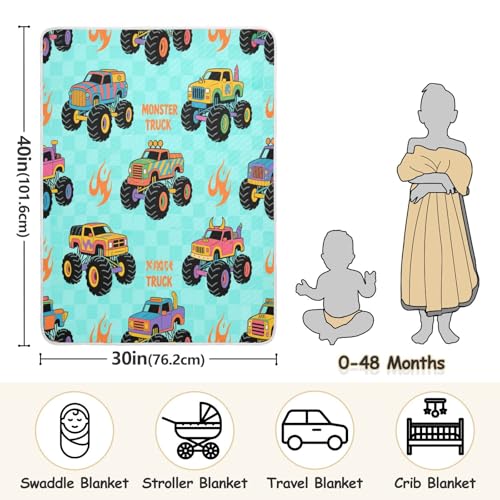 Custom Colorful Truck Fire Turquoise Cotton Blanket Cozy personalizable Image Blankets for Nursery Stroller Crib 30x40in articulos para Bebes recien nacidos ni?a3