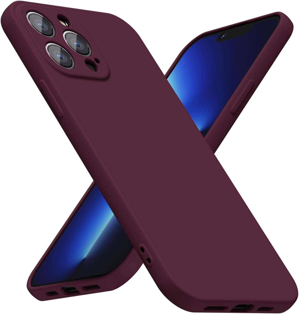 for iPhone 13 Pro Max Phone Case Silicone, Minimalist Ultra Thin Slim Soft Rubber Gel Solid Color Matte TPU Cute Case for Women Men, Girly Plain Aesthetic Design & Camera Cover, Burgundy Maroon