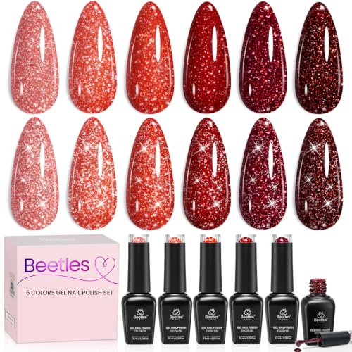 Image of Beetles Red Gel Nail Polish Set, Fall Reflective Glitter Gel Polish