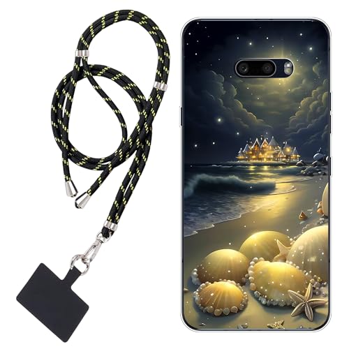 WUACYEAMING Carcasa para Móvil Compatible con LG G8X ThinQ Cover Funda Transparente para móvil con Dibujo TPU Shell Castle Moon1*Cordón para Teléfono Ajustable