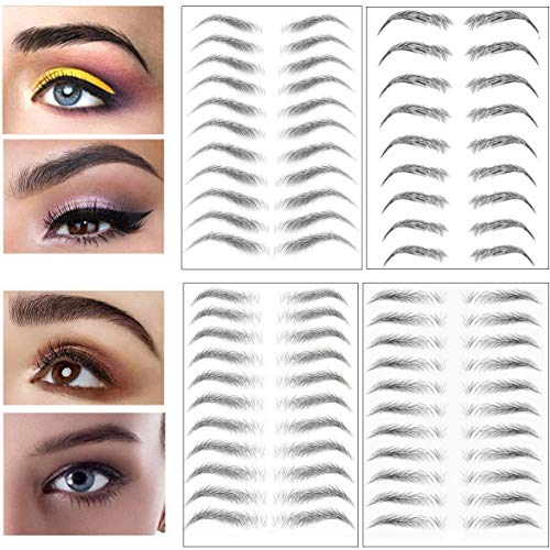 4 PCS Eyebrow Tattoo Stickers, 4 Styles 4D Hair-Like Authentic Eyebrows, Waterproof Natural Eyebrow Tattoo Peel Off
