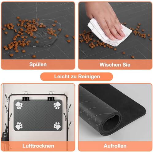 Napfunterlage Hunde und Katze, Futterunterlage für Katzen rutschfest Unterlage Katzennapf, Super Saugfähige Schnelltrocknend Futtermatten für Haustier Hund Unterlage (Dunkel Grau, 40 x 60 cm)