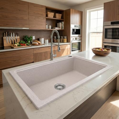 Image of JAYKO Quartz Acrylic Kitchen Sink for Modular Kitchen | Granite Finish, Scratch & Heat Resistant | Easy to Clean & Stylish Sink for Home (RA, 32x20in)