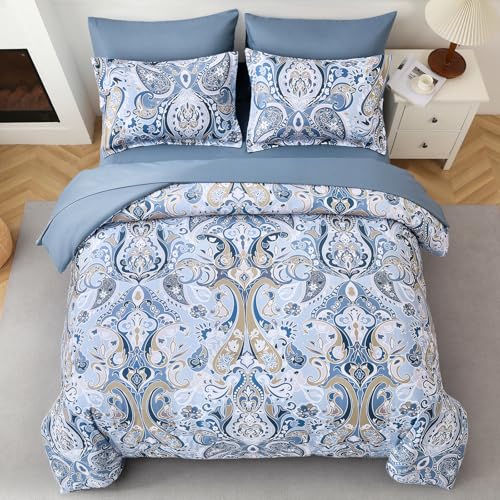 50% Off Drucon Blue Paisley Comforter Set Queen, 7-Piece Bedding