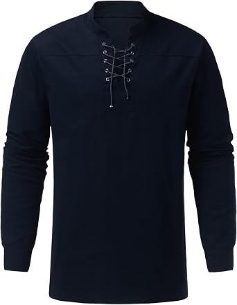 Tee Shirts Mens Drawstring V Neck Long Sleeve Solid T Shirt Casual Loose Work Beach Tees Trendy Clothes 2023