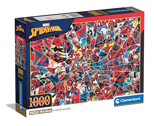 Clementoni - Spiderman Impossible Spiderman-1000 Pièces, Affiche Inclus, Marvel, Superhéros, Puzzle Difficile, Fun pour Adultes, Made in Italy, 39916, Multicolore