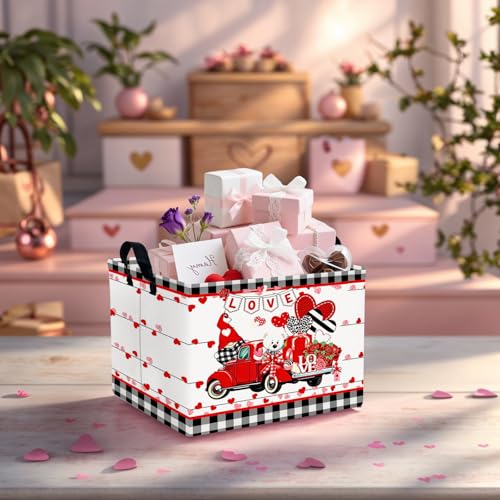 Image of Cute Heart Valentine's Day Basket Gifts Empty Storage Basket for Kid and Baby Room Decor (Red Truck Love)