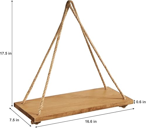 Miniatura 3 de SAND MINE Juego de 3 estantes de madera para colgar en la pared, estantes colgantes de cuerda rústica, estantes flotantes para sala de estar y