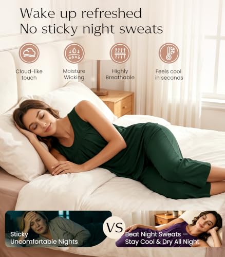 Image of NACHILA Pajamas for Women-Viscose Made from Bamboo, Sleeveless Pjs Tank Top Capri Pants Pajama Sets Cooling Sleepwear