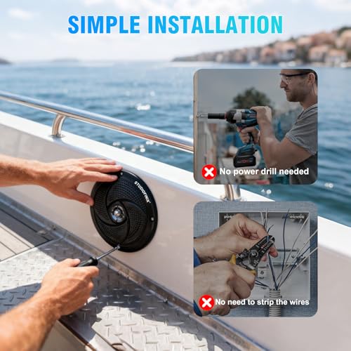 Enceintes marines étanches 10,16 cm de style fin et discret avec lumières LED intégrées noires - 5