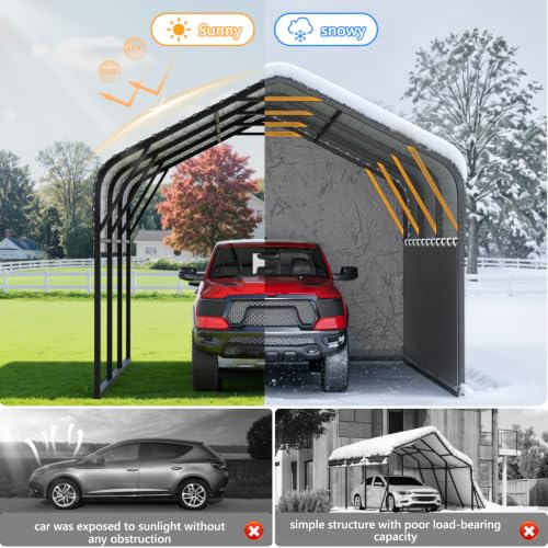 Image of 10x16 Heavy‑Duty Metal Carport with Removable Sidewalls, All‑Weather Car Canopy, Snow & Wind Resistant, for Cars, Trucks, Boats and Outdoor Storage