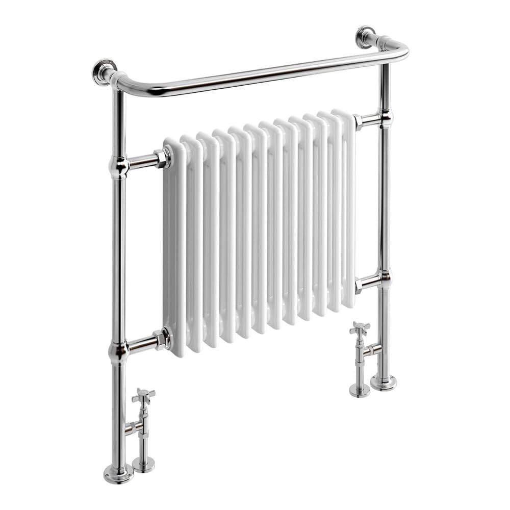 iBathUK Ascot Traditional Towel Radiator Rail, Curved Towel Warmer, 12 Column Floor Mounted Heated Towel Rail for Bathroom- 952x839mm