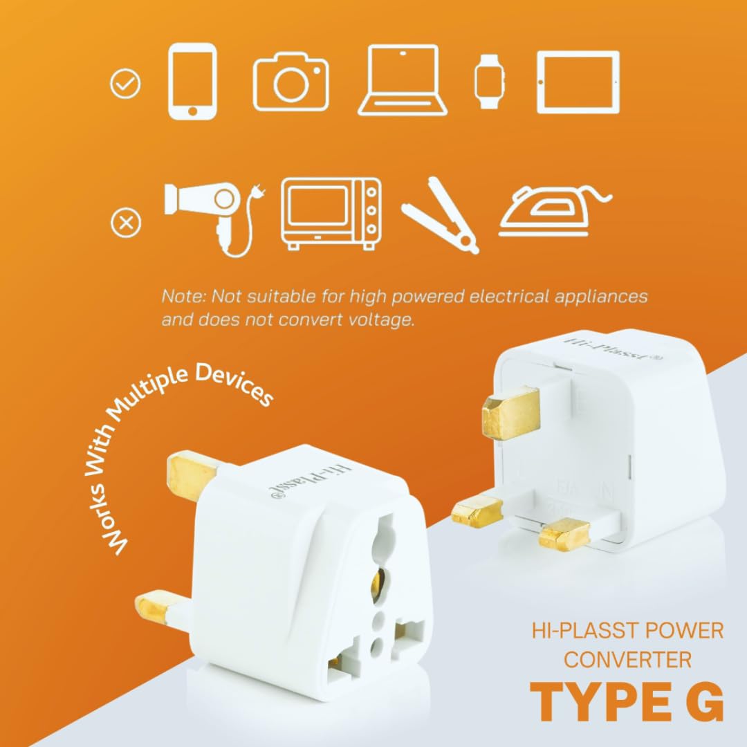 Hi-Plasst (Pack of 5) India to UK Type G Travel Adapter Plug - Universal Converter for UAE, Dubai, Singapore, Hong Kong, Ireland - UK Pin Adapter for Indian Plugs, Compatible with Phone, Laptop — Amazon image 4