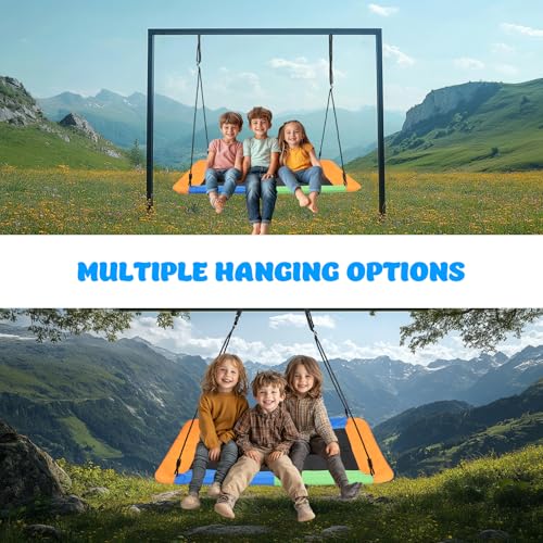 Image of 60 inch Giant 800lbs Rectangular Tree Swing for Kids and Adults,Large Outdoor Tree Swing Waterproof with 2 Hanging Straps