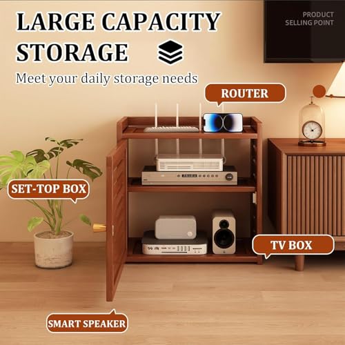 Rangement routeur bois et cache-câble pour box internet et décodeur de télévision