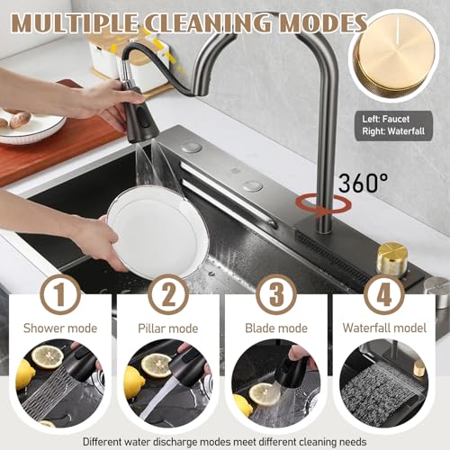 Fregadero de 80 cm para evitar salpicaduras con cascada y cubeta individual grande 6