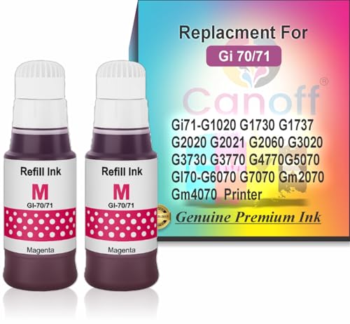 Image of CANOFF High Yield Refill Ink Bottle GI-70 /71 | Premium Dye-Based Black Ink for Ink Tank Printers | Smudge-Free, Quick Dry & Vivid Print Quality | Compatible Refill Ink (70ml Each) (Gi-70 /71 Magenta)