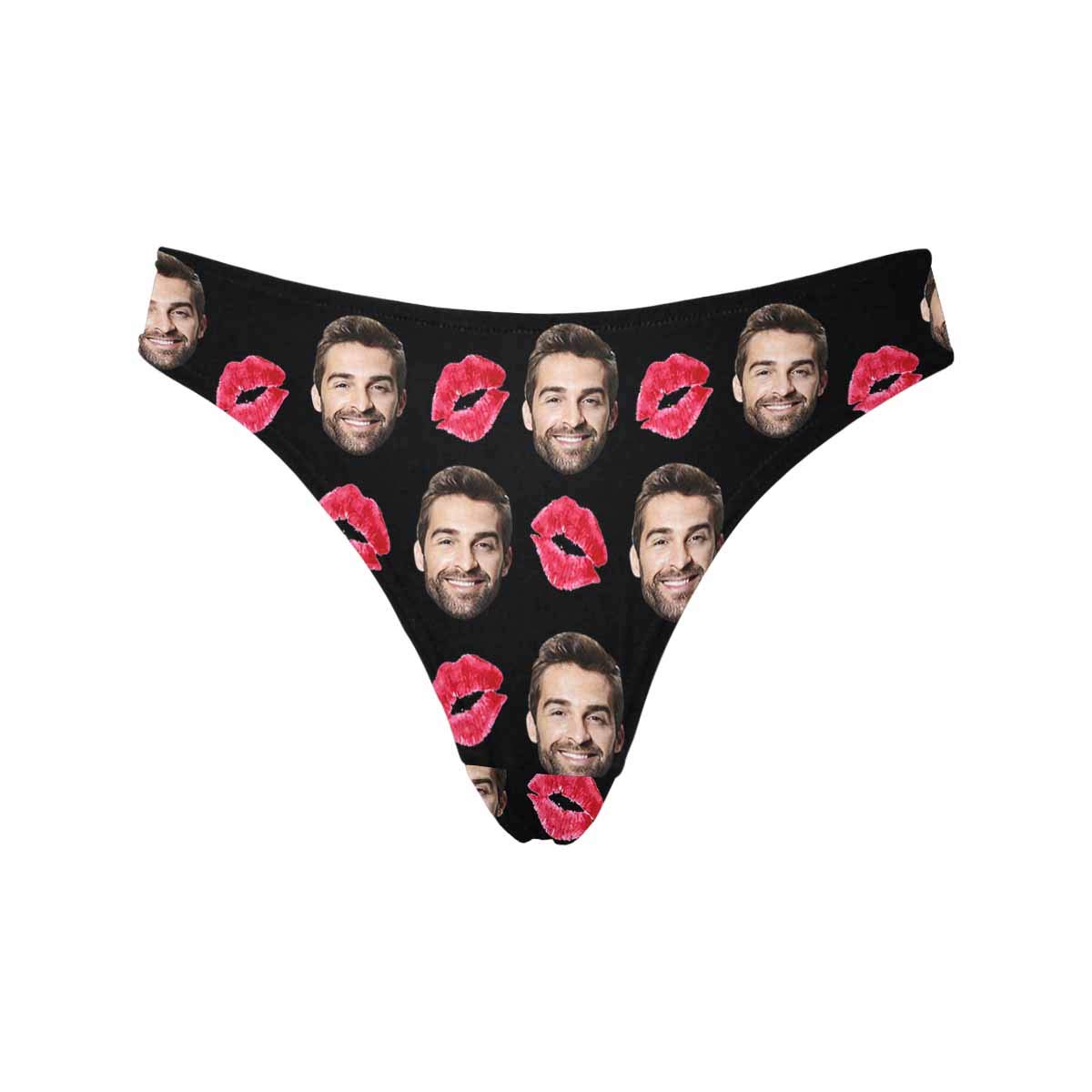 Custom Red Lip Kiss Funny Face Photo Womens Thong Underpants Briefs XS-XXXL