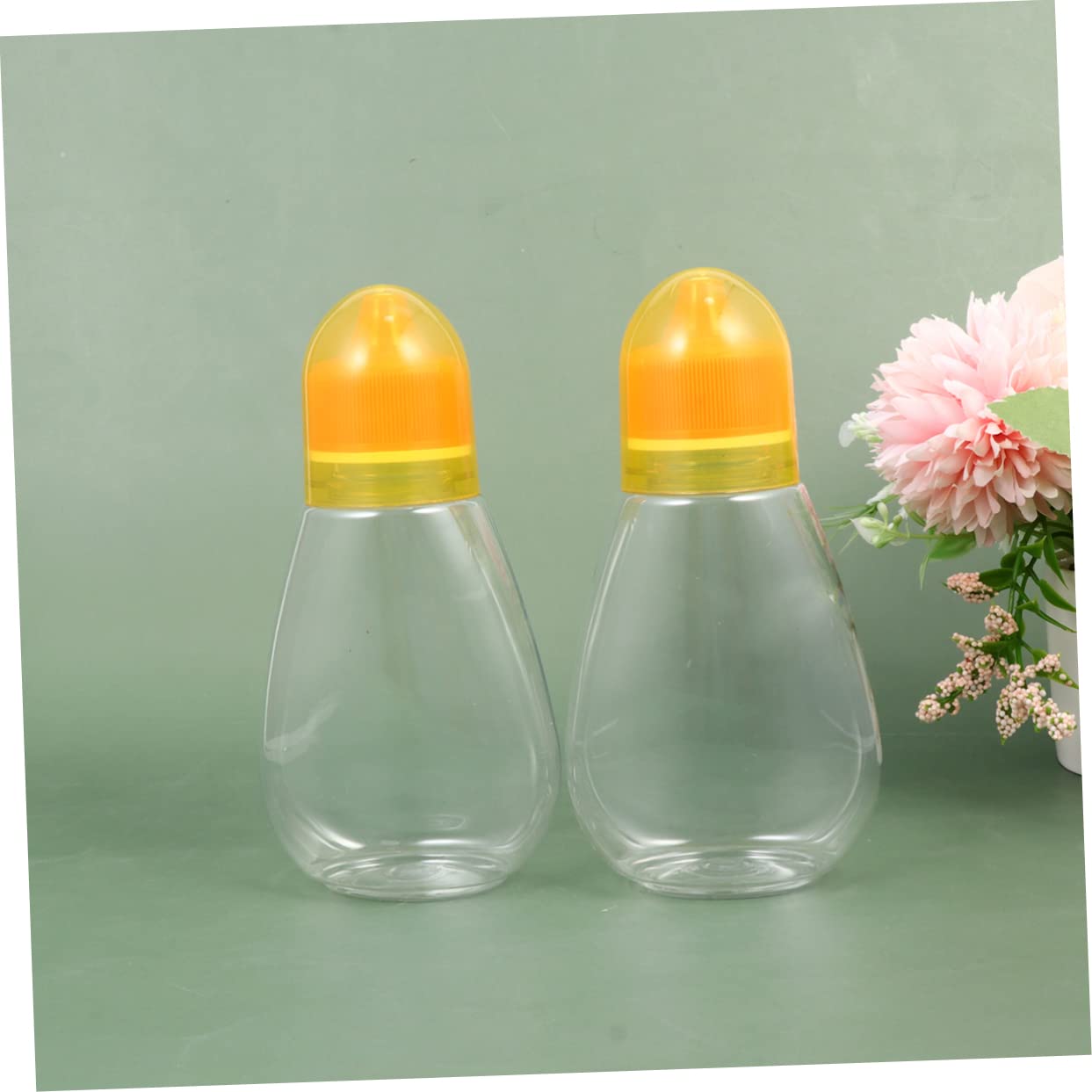 OUNONA 4Pcs Transparent Honey Bottle Capacity Plastic Storage Container with Lid for Honey Jam Bbq Sauce and Oil Portable Food Packaging for Home and Travel