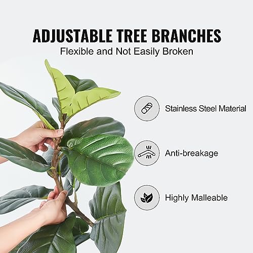 Image of VEVOR Artificial Fiddle Leaf Fig Tree 6 FT, Secure PE Material & Anti-Tip Tilt Protection Low-Maintenance Faux Plant, Lifelike Green Fake Potted Tree for Home Office Warehouse Decor Indoor Outdoor