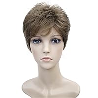 Vista 13 de Wiginway Peluca corta con flequillo oblicuo natural Yaki recta sintética para mujer, pelucas de color castaño oscuro, fibra natural resistente al