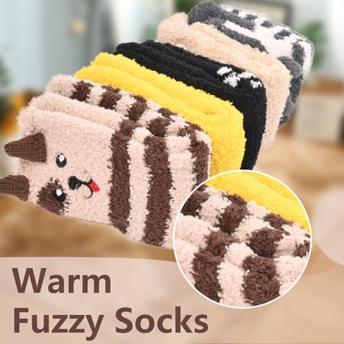 Women Fuzzy Cozy Warm Fluffy Cute Animal Socks - Cat Paw Slipper Socks for Sleeping & - 5/6 Pairs4