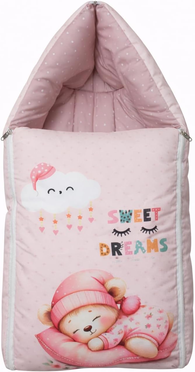 3 in 1 Baby Sleeping Bag for New Born/Baby Carrier for New Born/Soft and Comfortable Baby Bed for 0-12 Months/Foldable & Washable, Winter&All Seasons (Soft Pink)