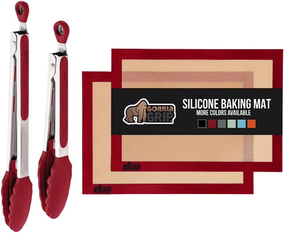 Gorilla Grip Silicone Tongs Set of 2 and Silicone Baking