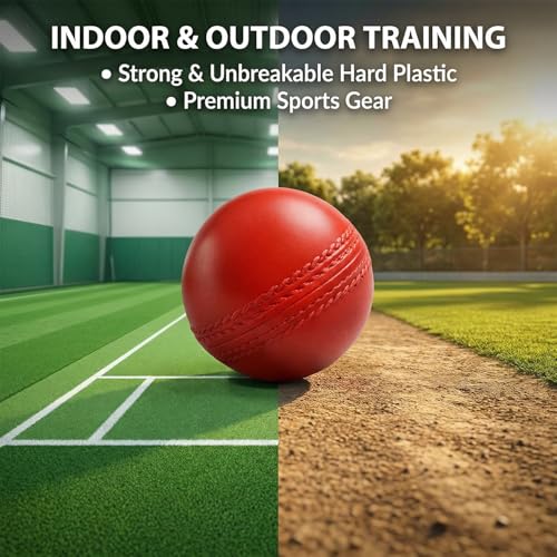 Image of Kizlo 80gm Heavy Plastic Cricket Training Ball | Hard Plastic Practice Ball for Bowling, Batting & Bounce Drills | Indoor Outdoor Cricket Ball for Nets & Ground | Red, Set of 12